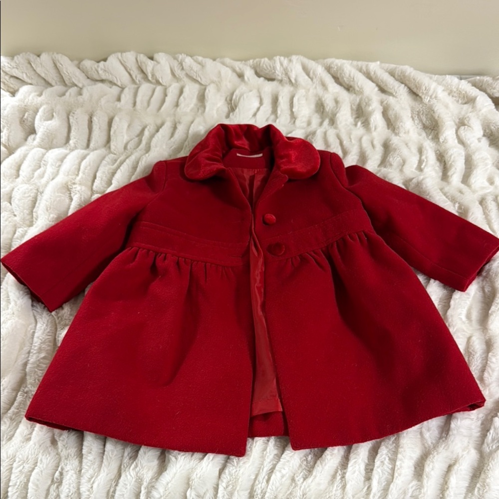 Girls Red Wool-Blend Coat - Classic Peacoat Style